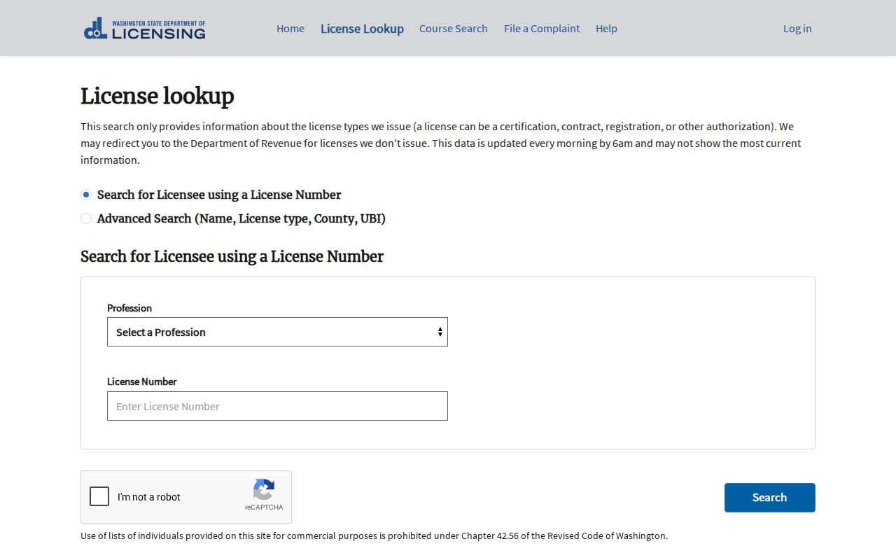 Kenmore people search with Washington professional license lookup