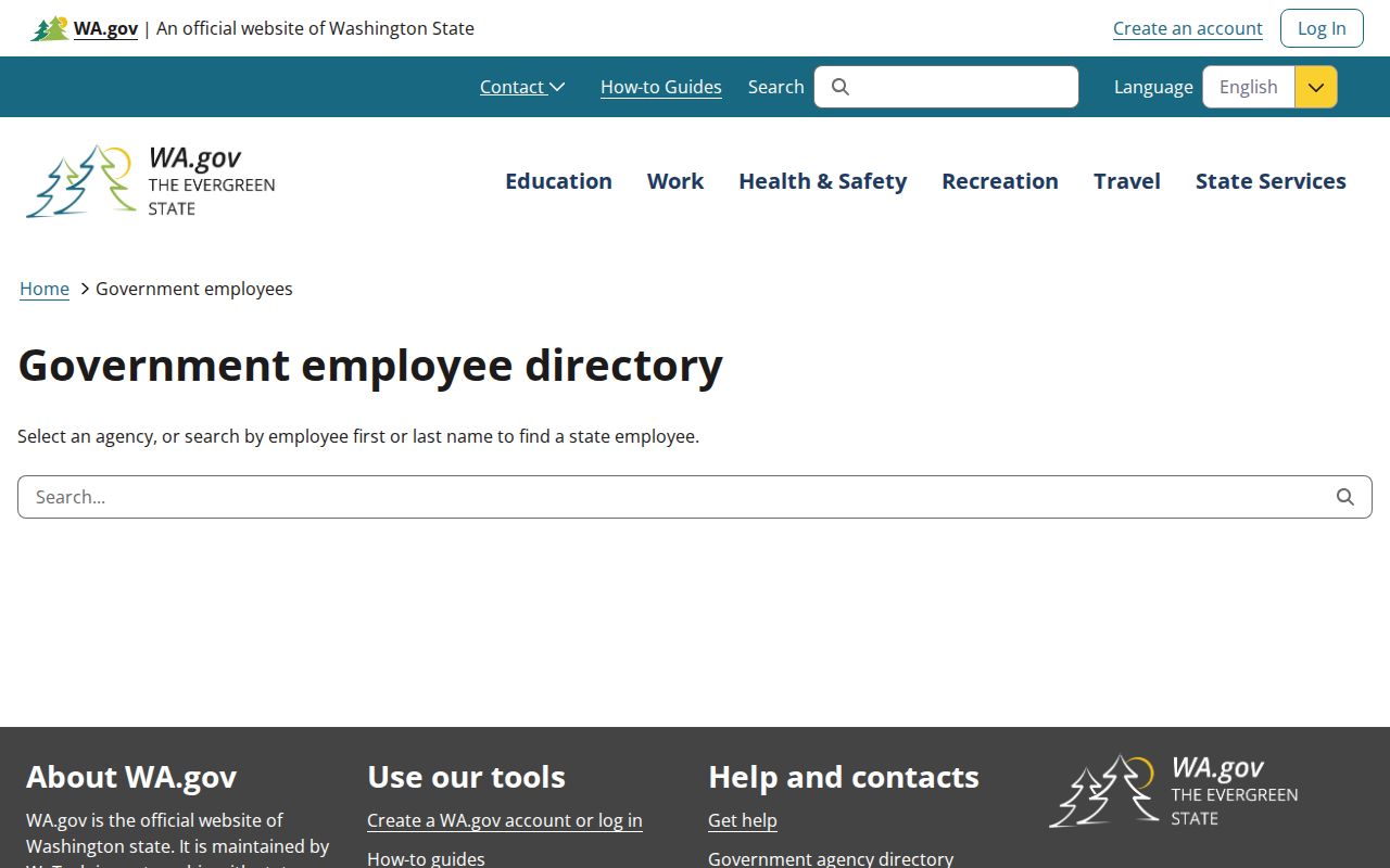 Kenmore people directories view of the Washington state employee contact search