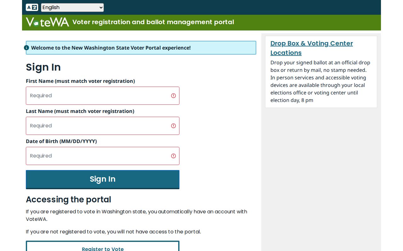 Kenmore voter records VoteWA lookup form