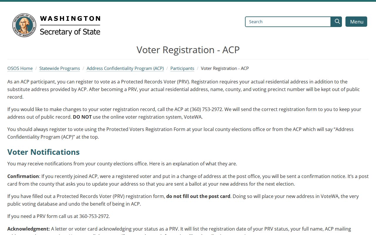 Kenmore voter records protected by Washington ACP procedures